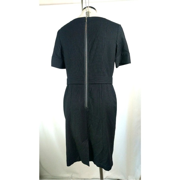 Escada Pinstripe Career Dress Double V Neck Midi Fitted Sheath Size 40/US 10 - Picture 2 of 13